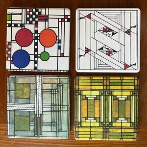 Frank Lloyd Wright Art Glass Coasters Set of 4 | Absorbent Stone Modern Decor